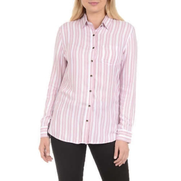 NWT Jachs Girlfriend Pink Stripe ButtonUp Blouse - Picture 1 of 10